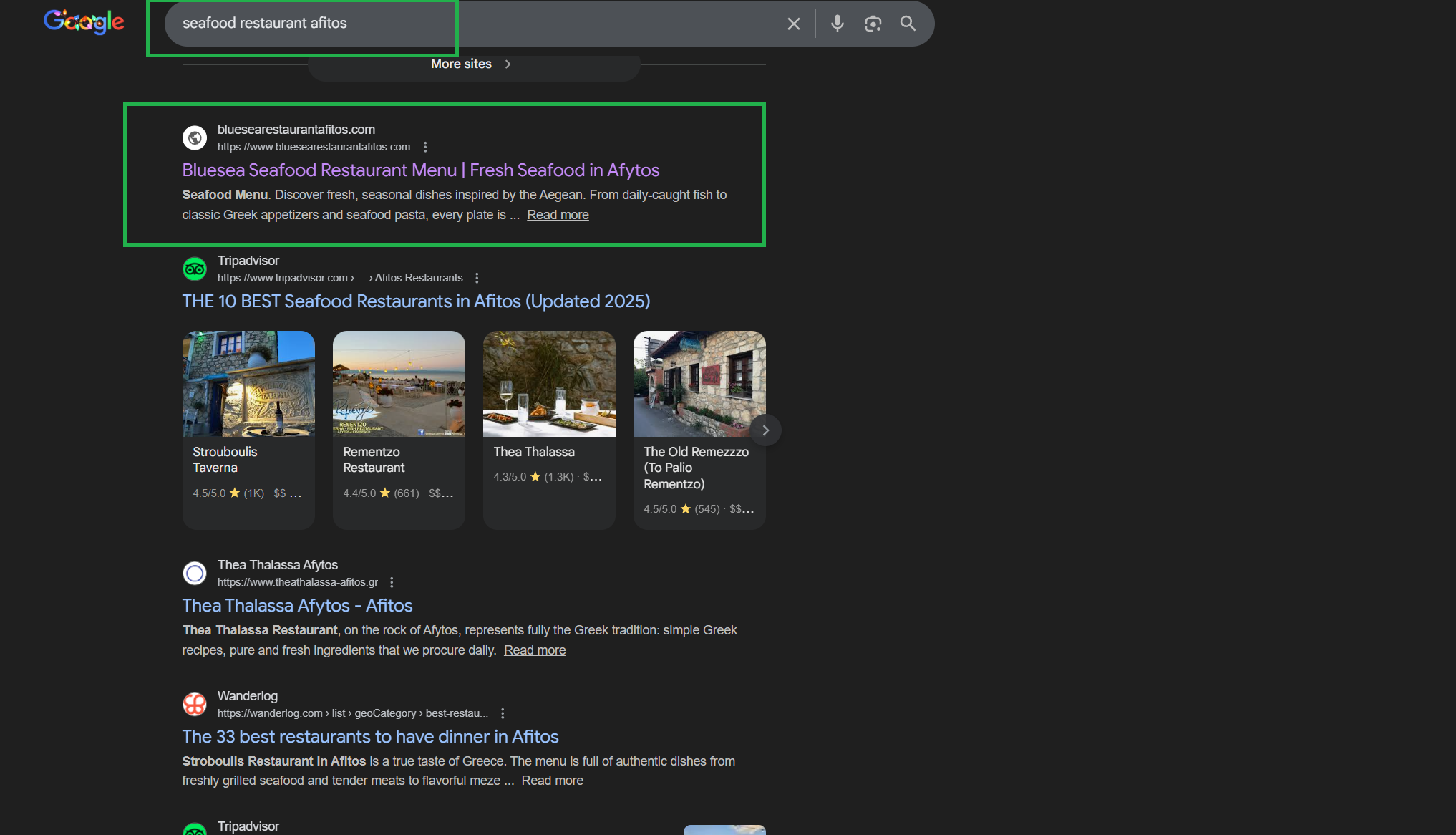 Google Search Result - fish restaurant afitos